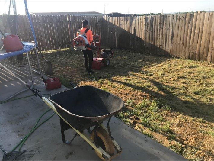 Before backyard sod installation by Del Valle Landscaping