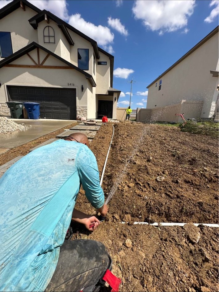 Before front yard irrigation and grass project by Del Valle Landscaping